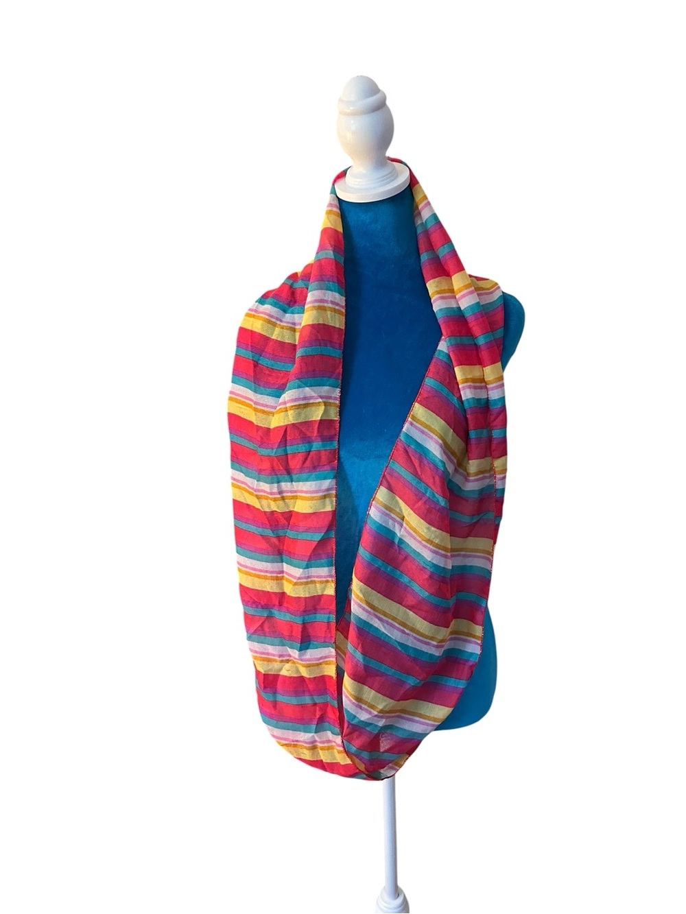 Bright Multicolor Striped Infinity Scarf - Pink, Yellow & Blue